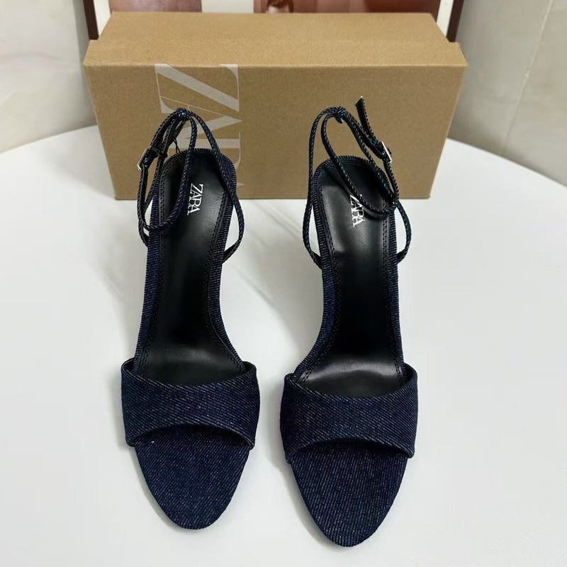 Za Women'S Shoes Low Heel Elegant Socialite High Heels Shallow Mouth Rear Trip Strap Single Shoes - Image 1